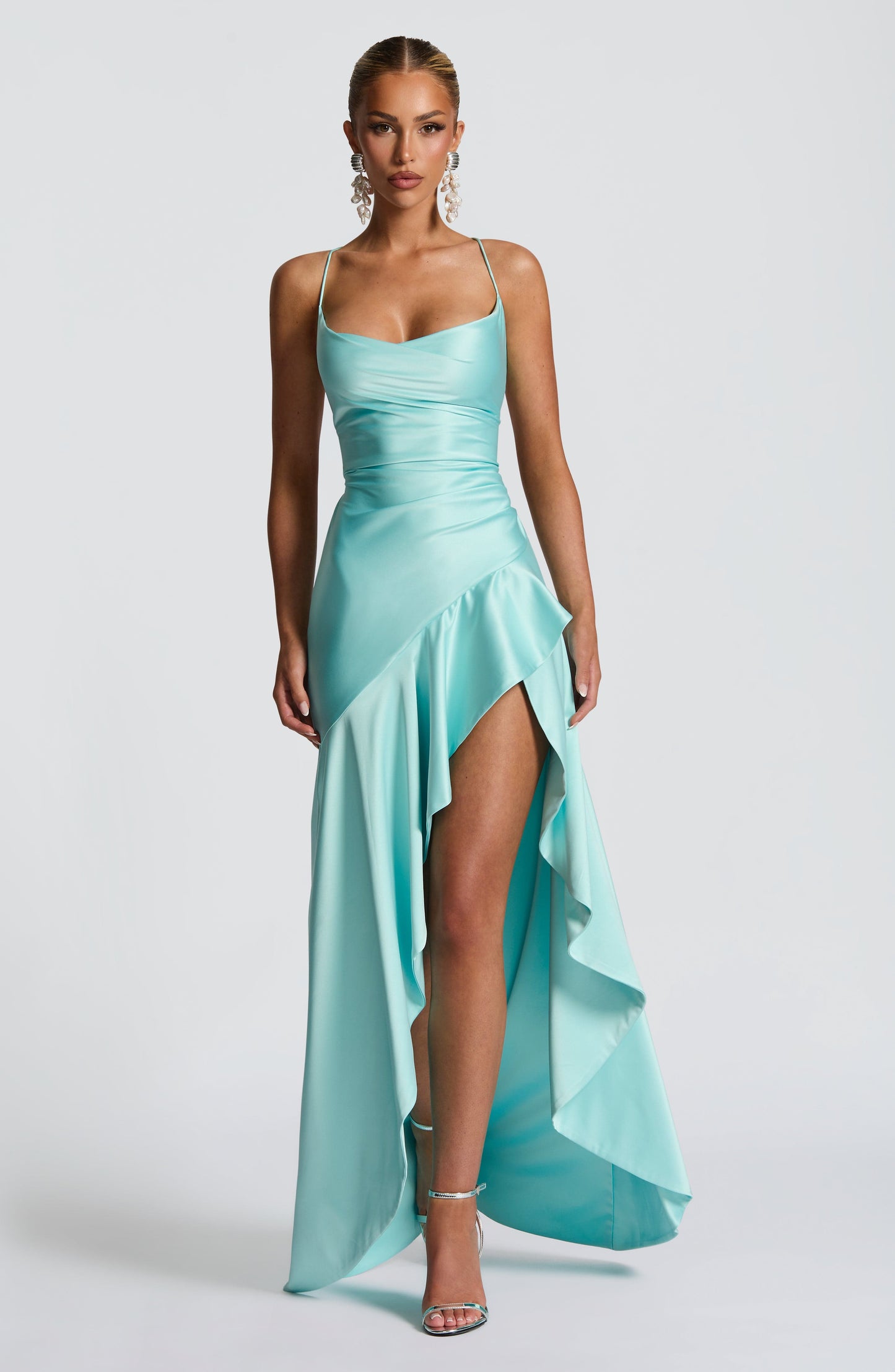 Women cowl maxi dress, back view