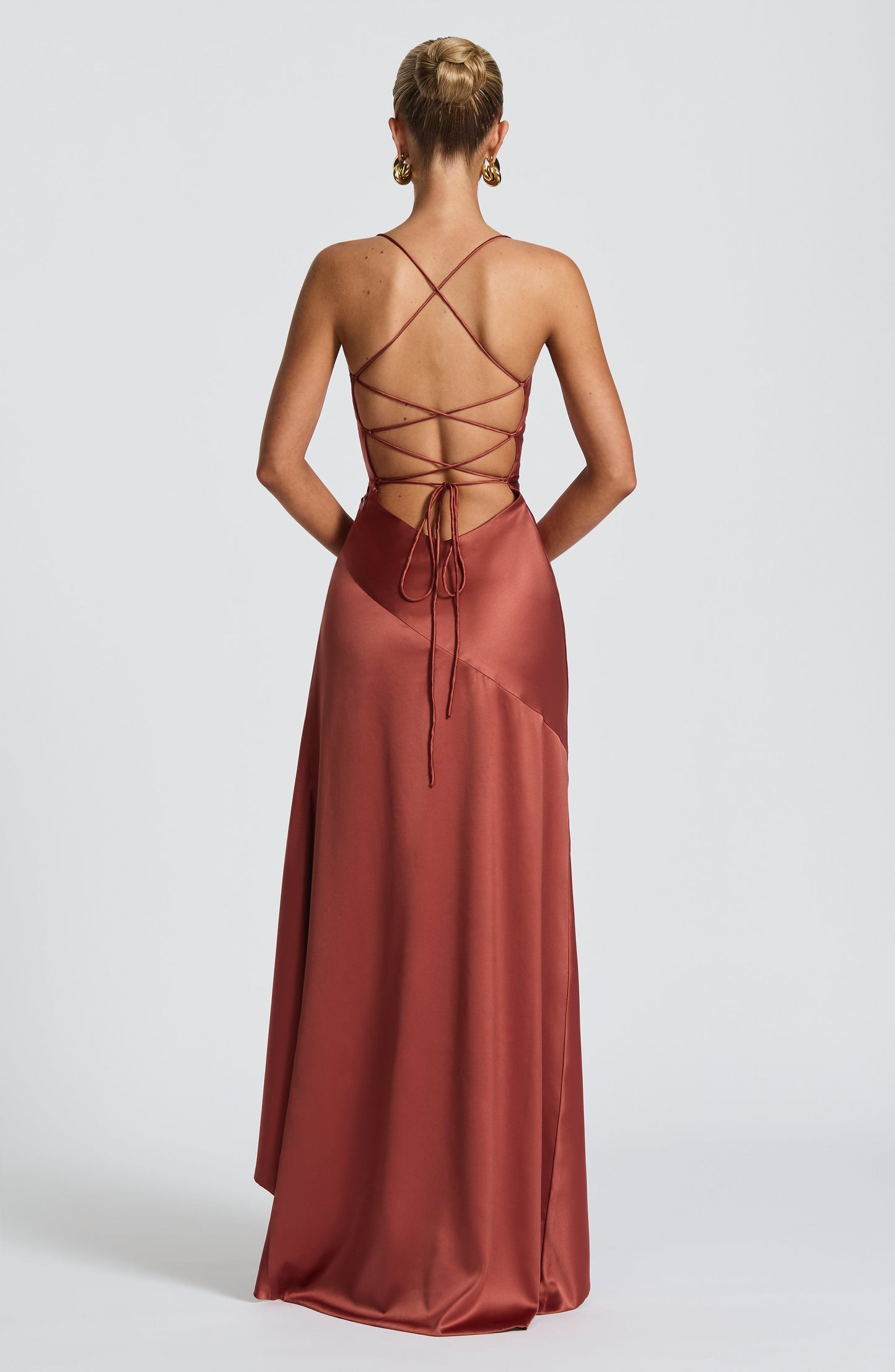 Women cowl maxi dress, detail close-up
