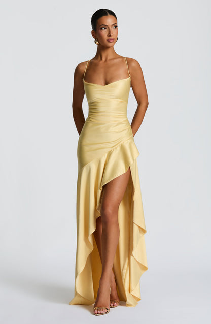 Women cowl maxi dress, detail close-up