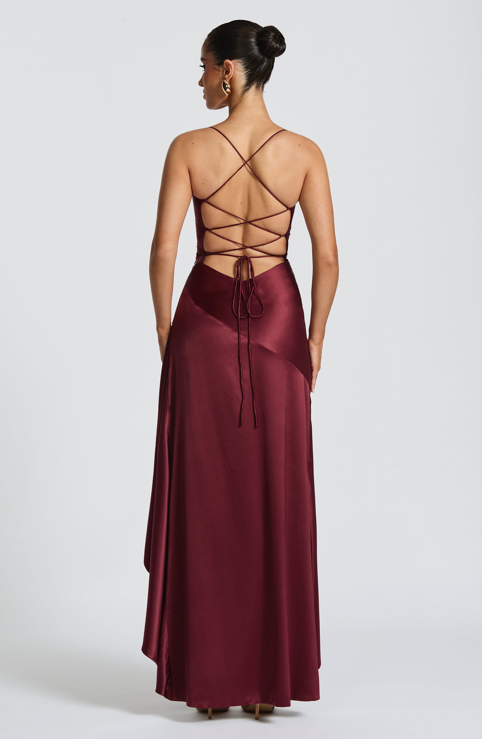 Women cowl maxi dress, side view
