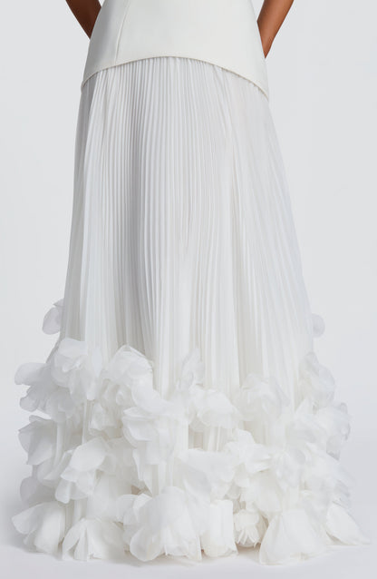 Women ivory strapless maxi dress, back view