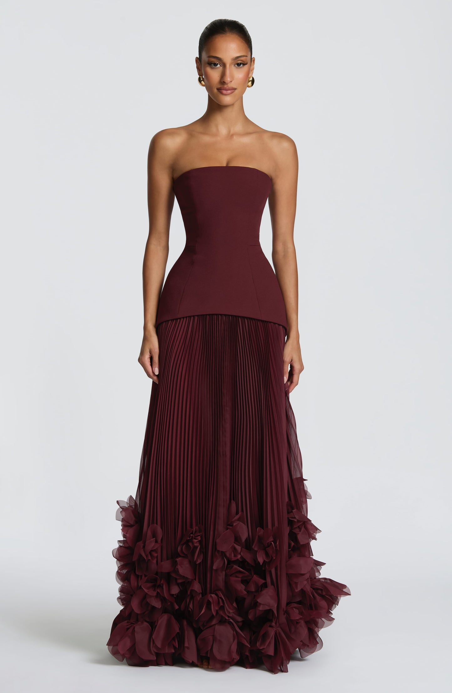 Women strapless maxi dress, detail close-up