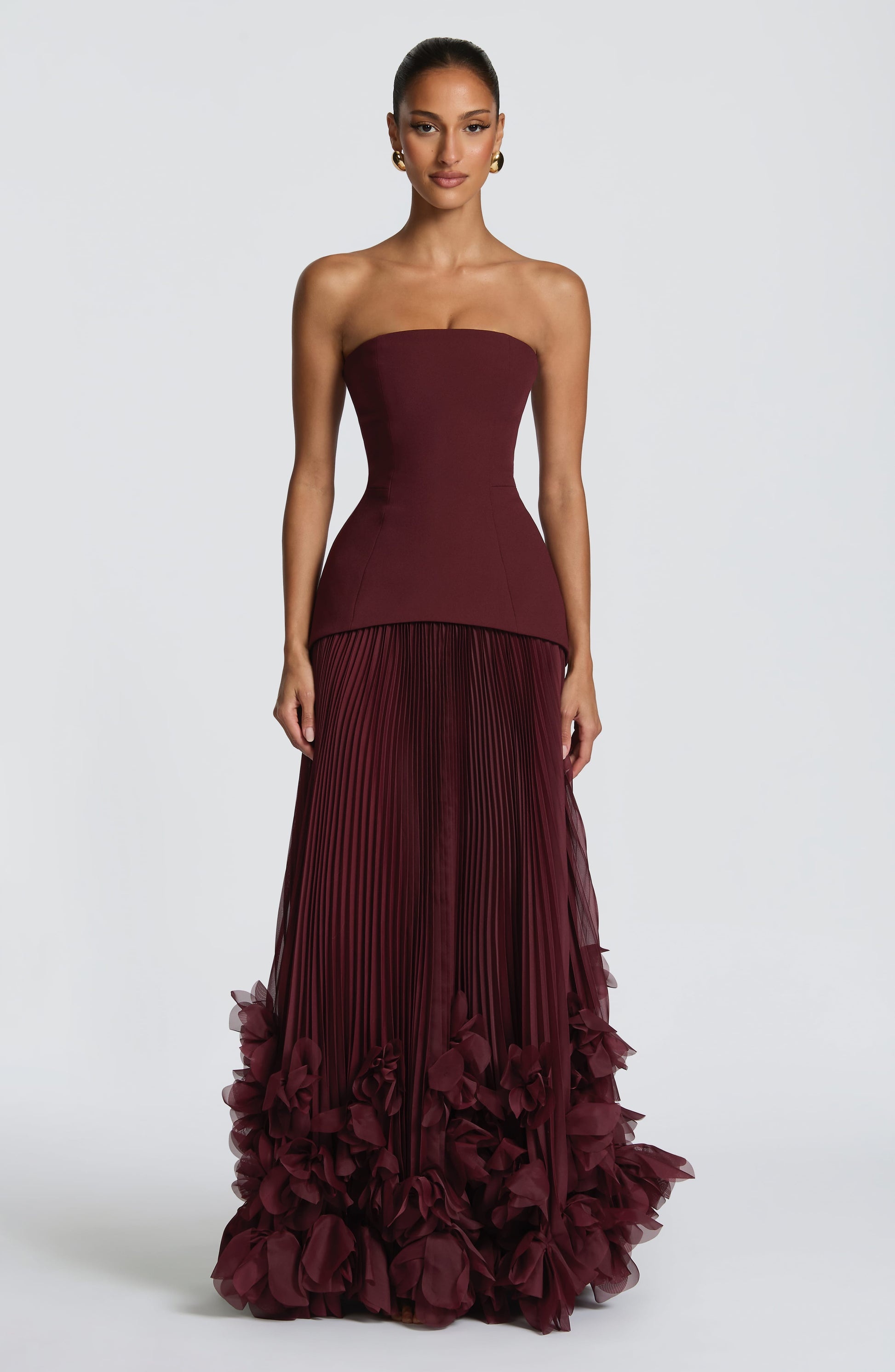 Women strapless maxi dress, detail close-up
