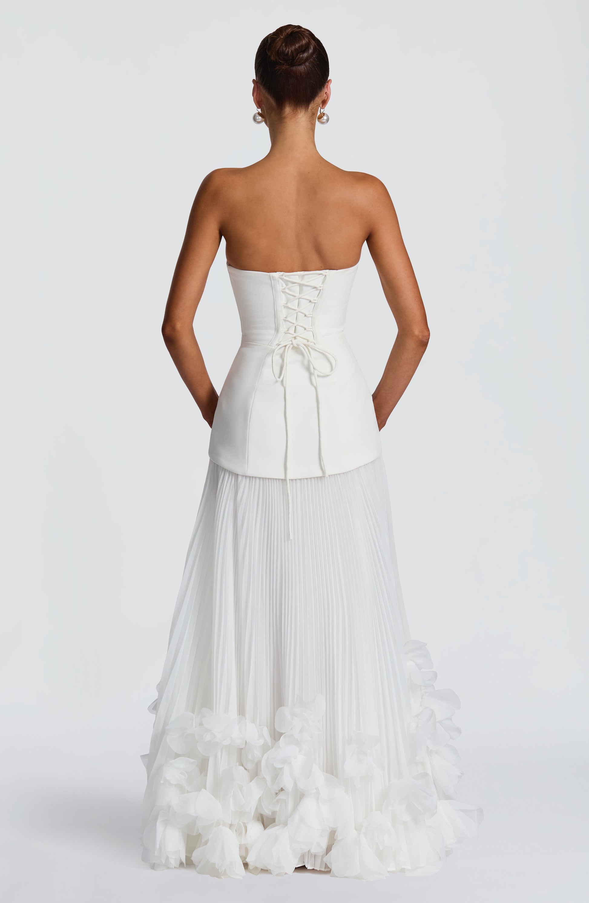 Women ivory strapless maxi dress, detail close-up