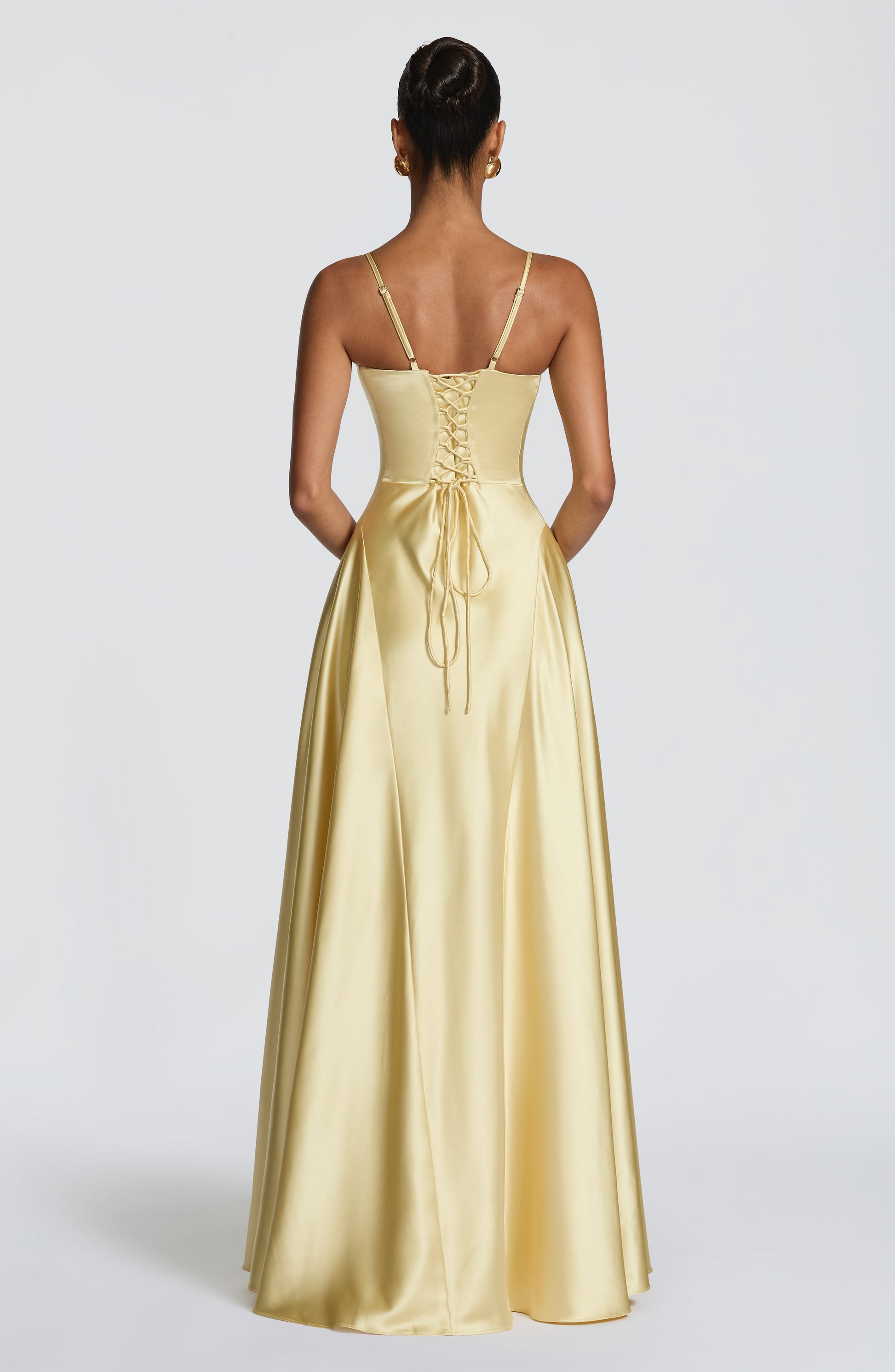 Women flare maxi dress, back view