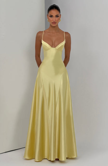 Women flare maxi dress, back view