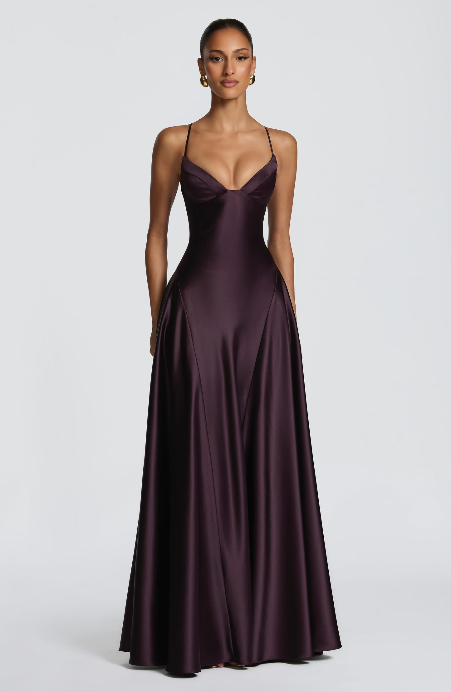 Women flare maxi dress, side view