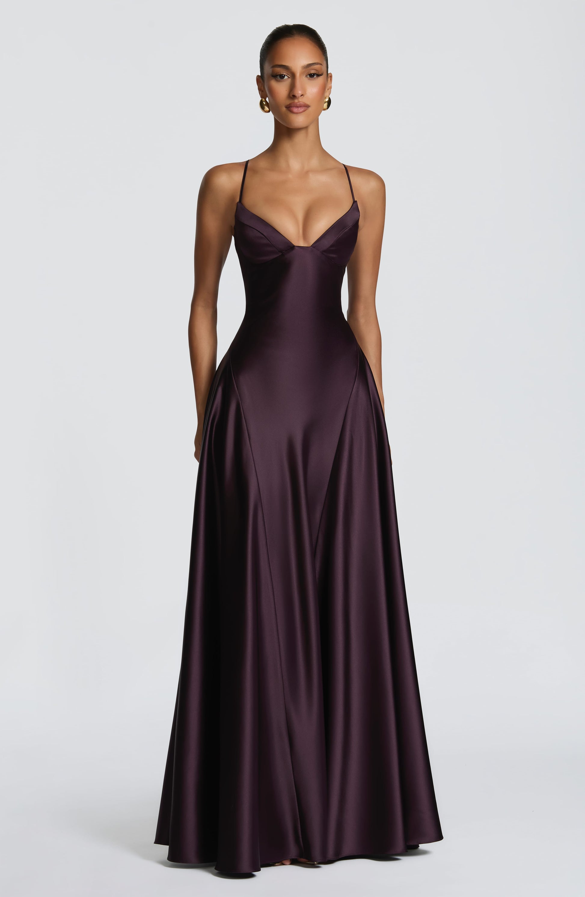 Women flare maxi dress, side view