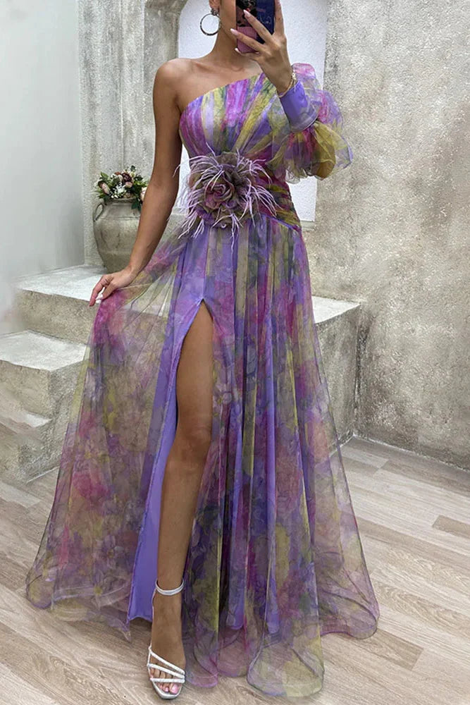 Elena Abstract Maxi Dress in Purple