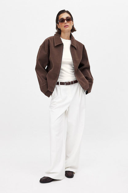 Women collar solid jacket, front view