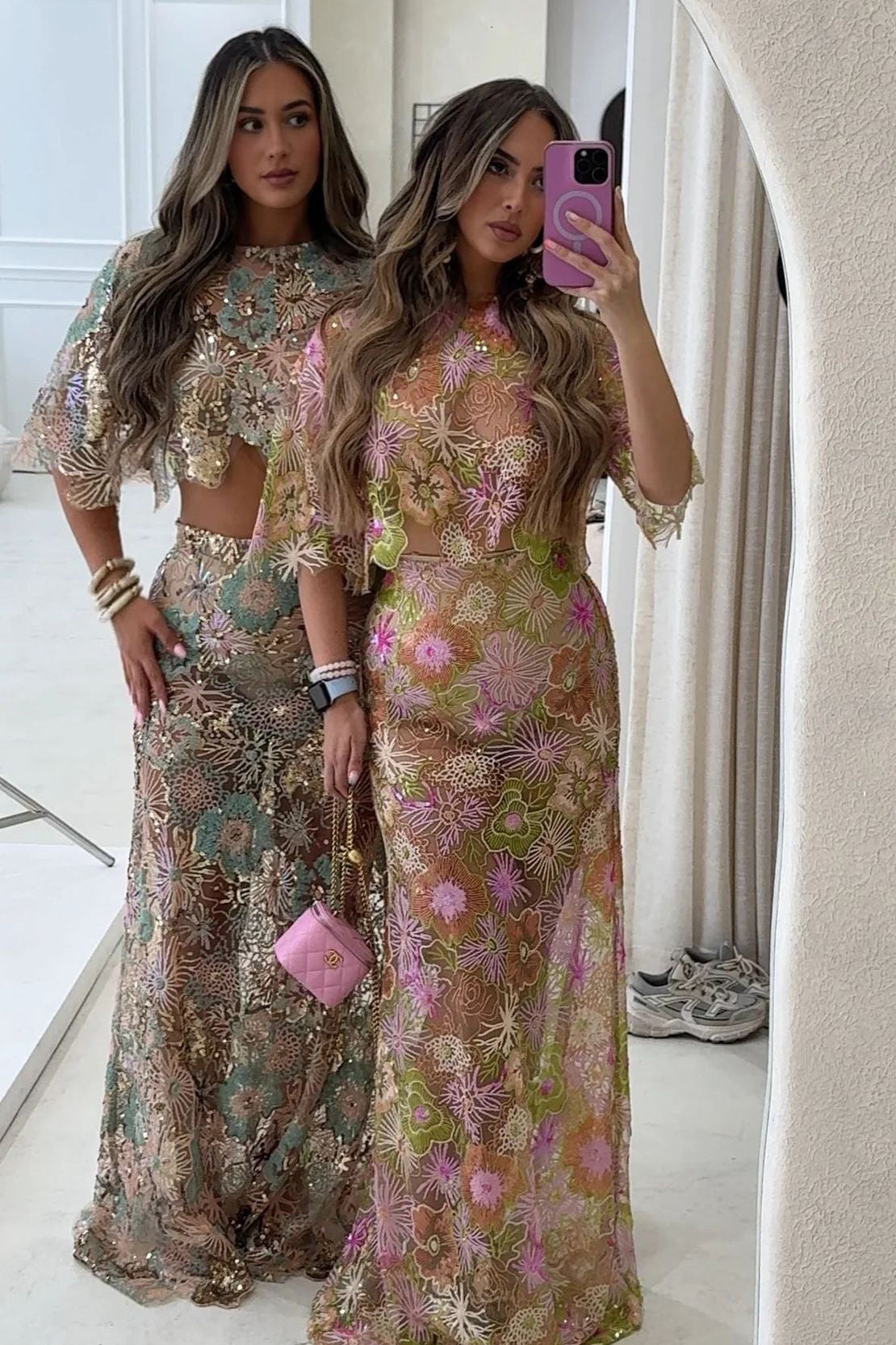 Elina Embroidery Sequin Set in Pink