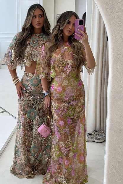 Elina Embroidery Sequin Set in Pink