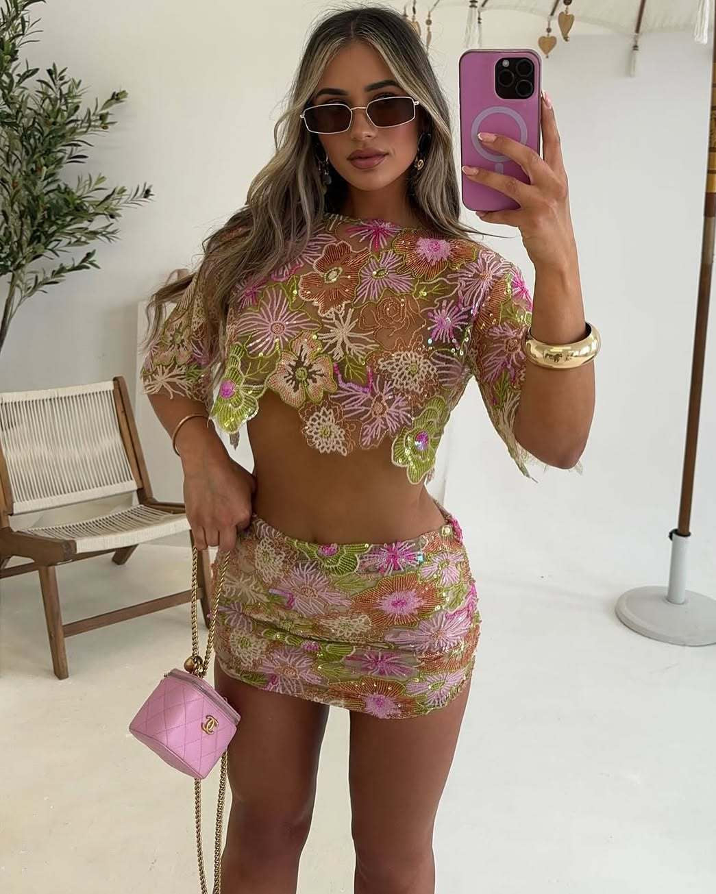 Elina Embroidery Sequin Set in Pink