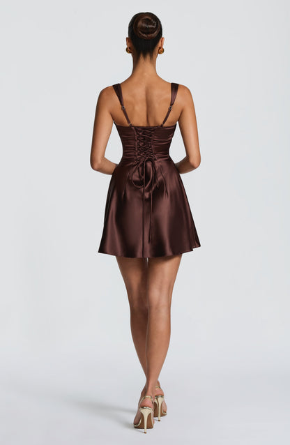 Women square neck mini dress, side view