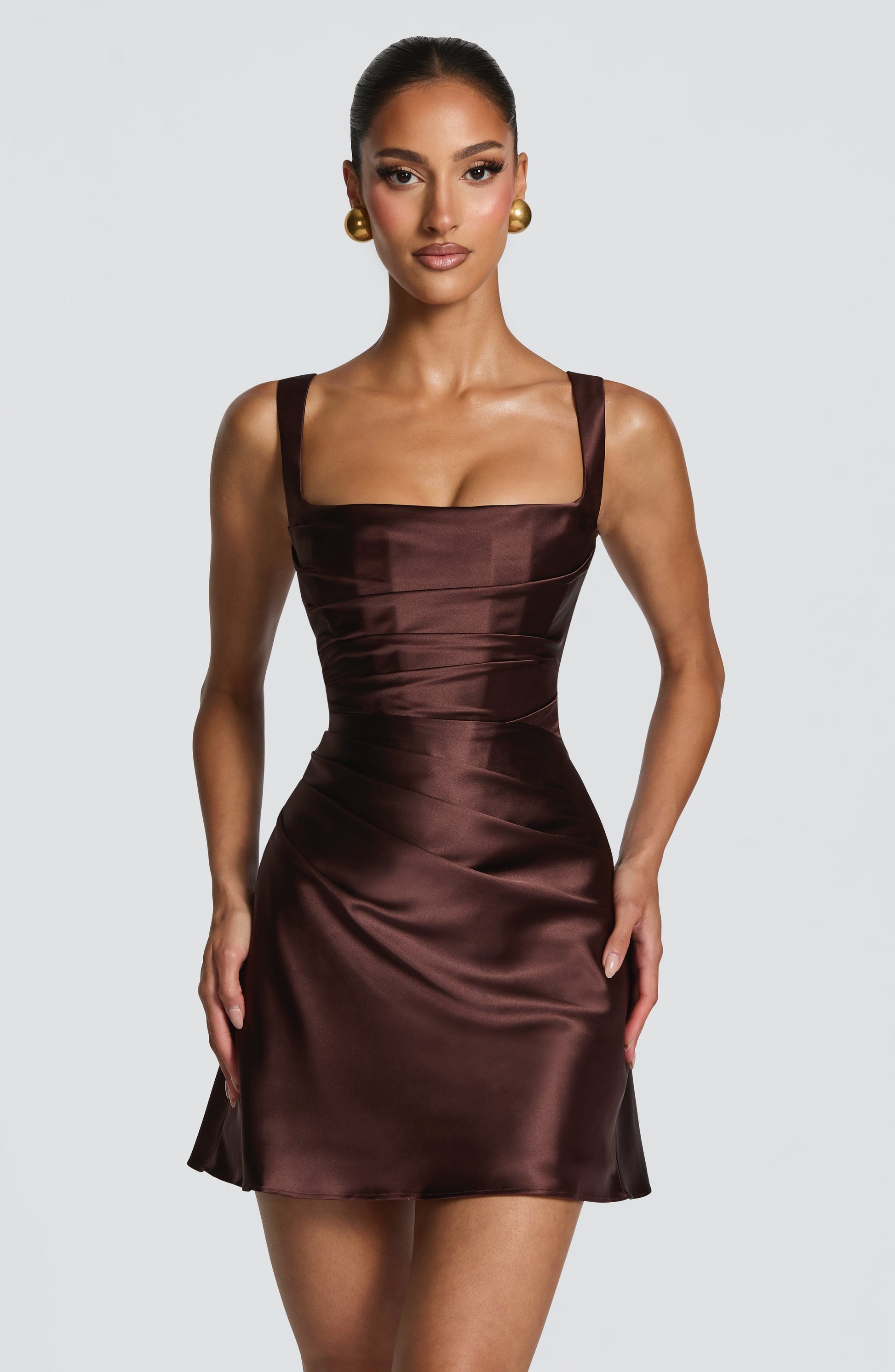 Women square neck mini dress, front view