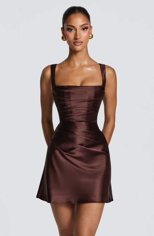 Women square neck mini dress, front view
