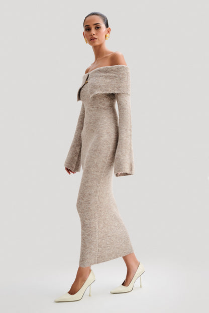 Women off shoulder off-shoulder solid midi dress, side view