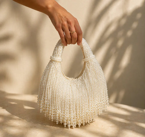 Ellie Pearl Beaded Bag in White