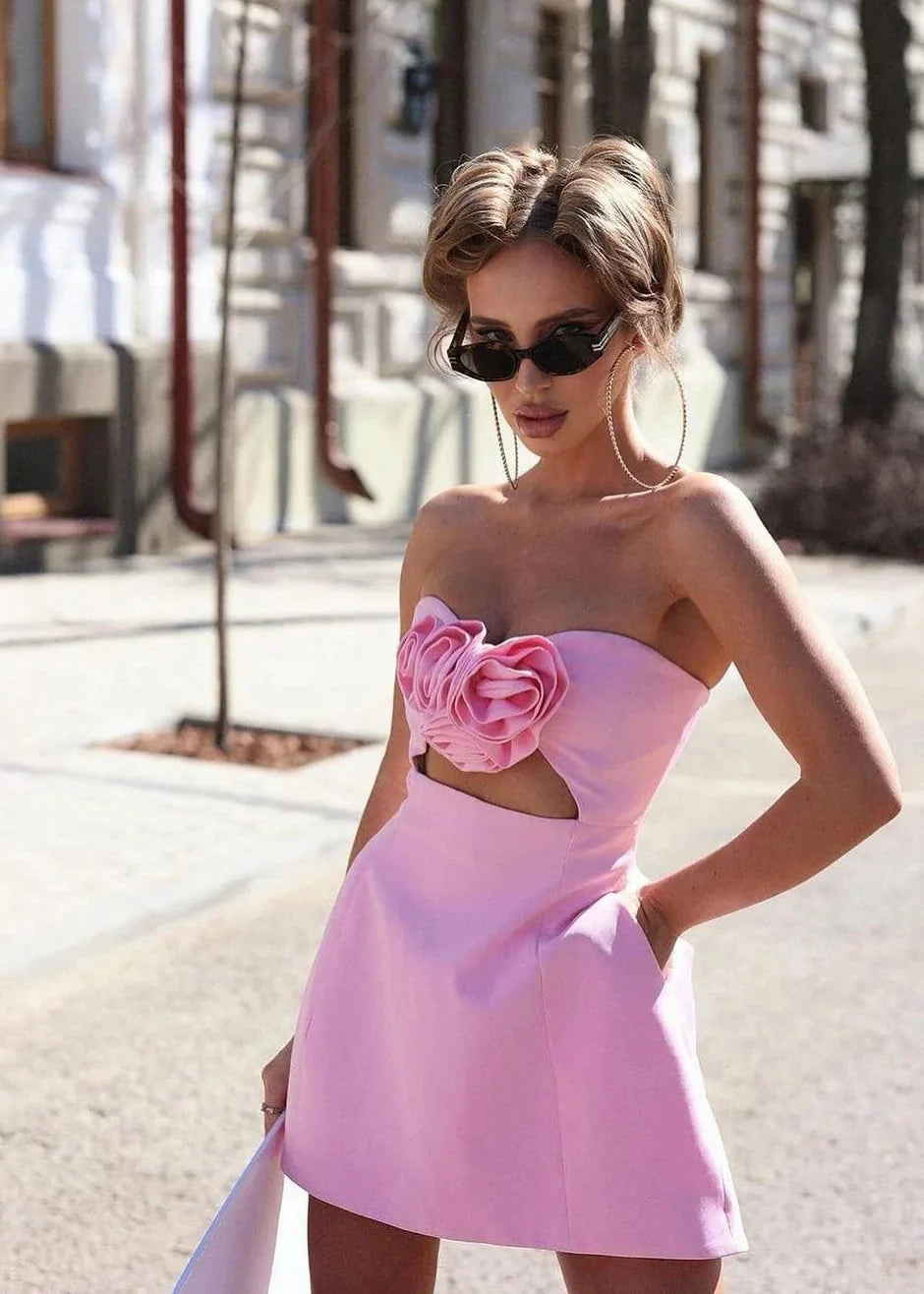 Elspeth Strapless Mini Dress in Pink