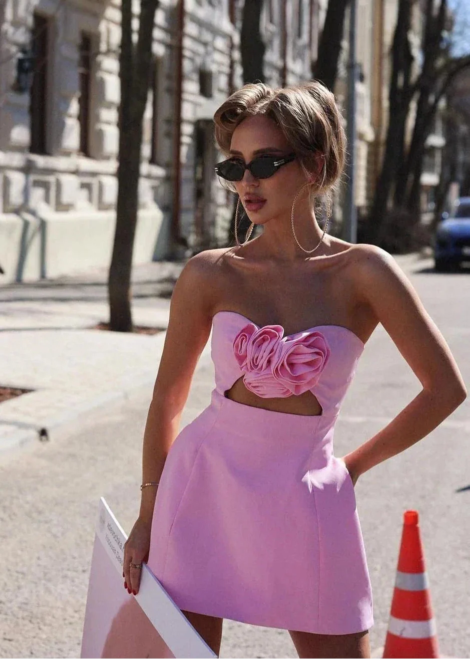 Elspeth Strapless Mini Dress in Pink