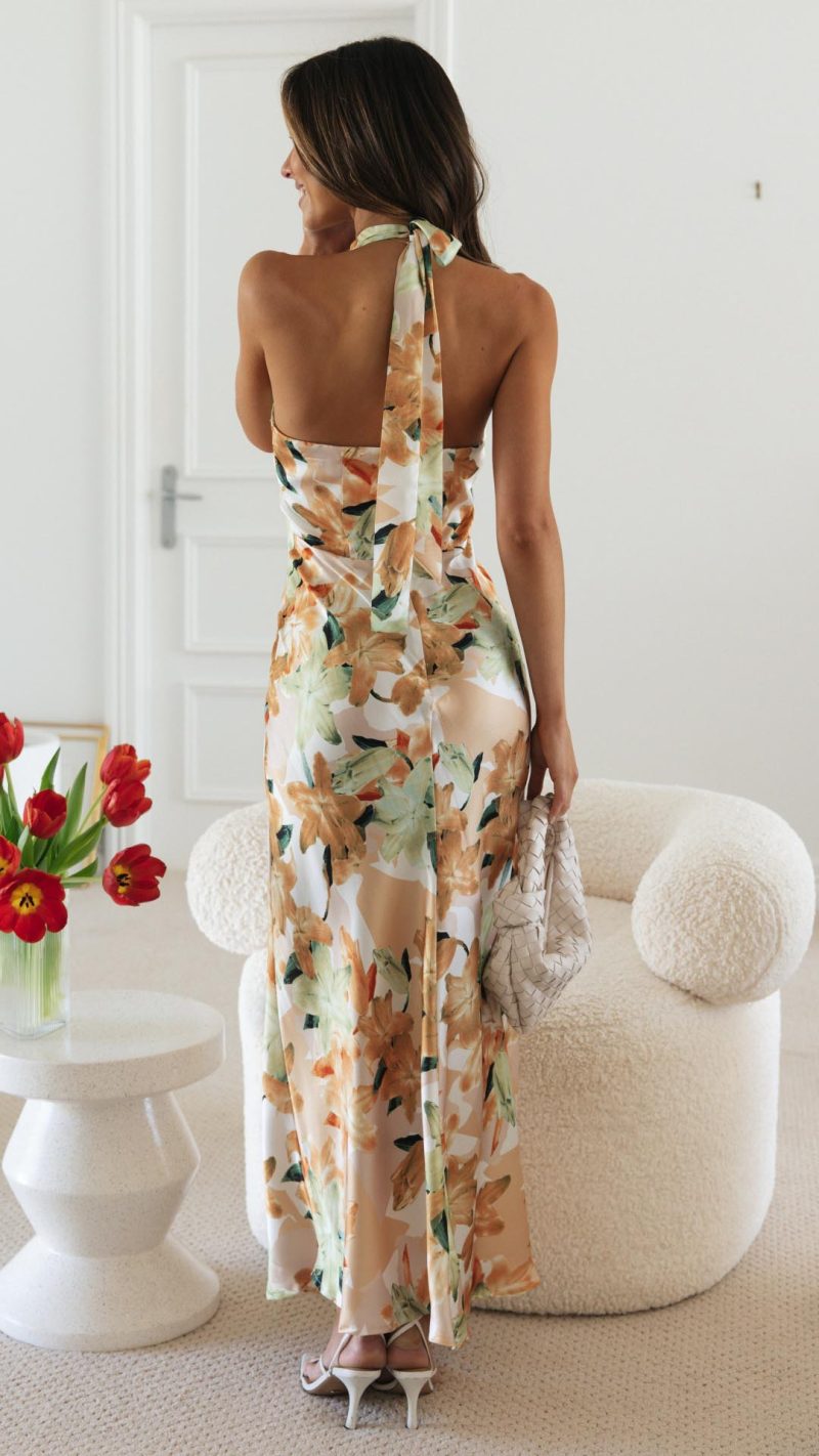Ember Halter Maxi Dress in Beige