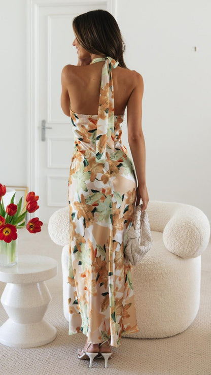 Ember Halter Maxi Dress in Beige
