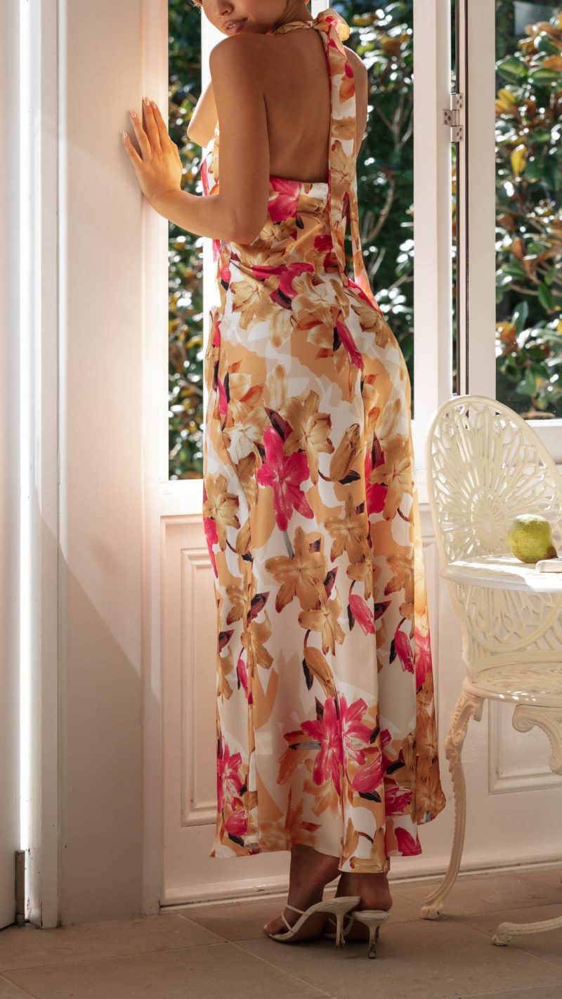 Ember Halter Maxi Dress in Beige