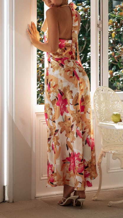Ember Halter Maxi Dress in Beige