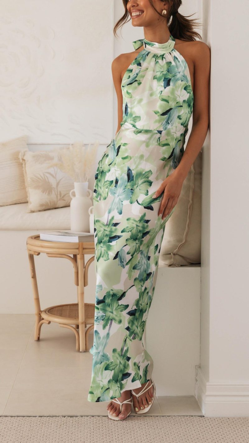 Ember Halter Maxi Dress in Beige