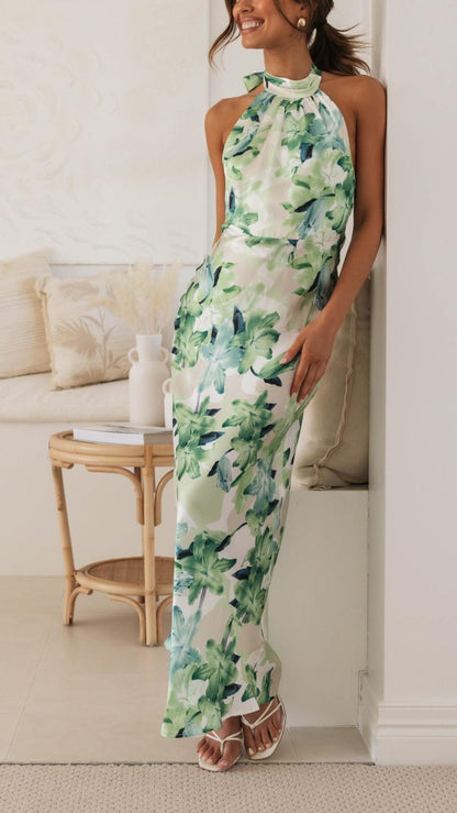 Ember Halter Maxi Dress in Beige