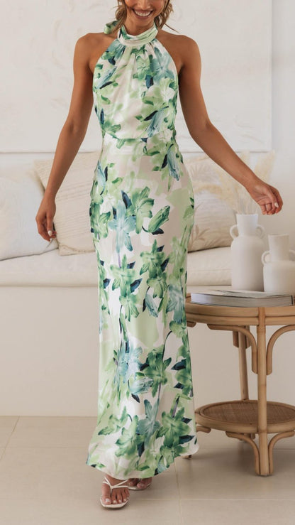 Ember Halter Maxi Dress in Beige