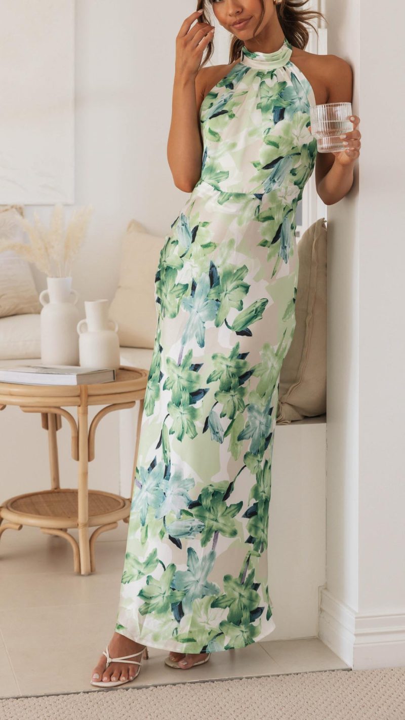 Ember Halter Maxi Dress in Beige
