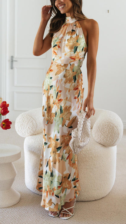 Ember Halter Maxi Dress in Beige