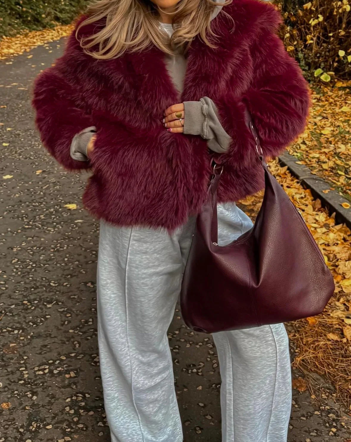 Emma Oversized Faux Coat in Burgundy
