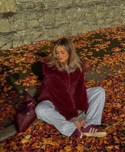 Emma Oversized Faux Coat in Burgundy