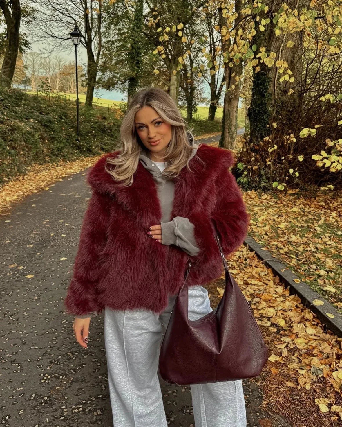 Emma Oversized Faux Coat in Burgundy