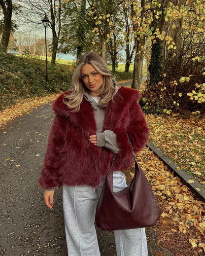 Emma Oversized Faux Coat in Burgundy