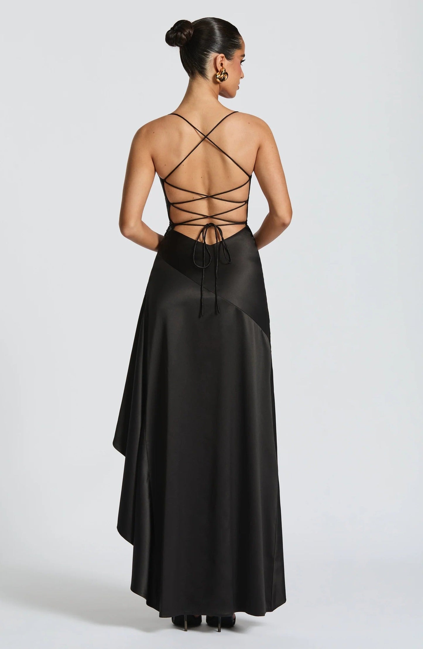 Women cowl maxi dress, back view