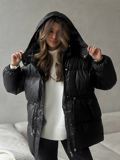 Esther Drawstring Waist Jacket in Black
