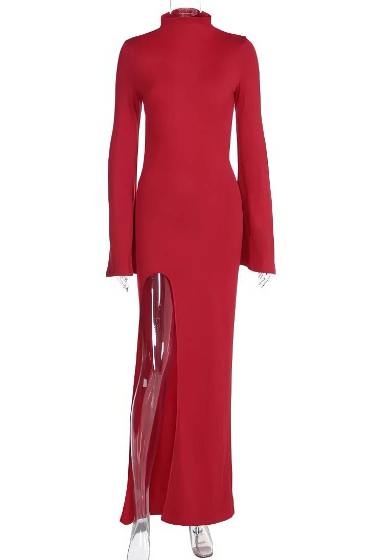 Women high neck solid maxi dress, front view