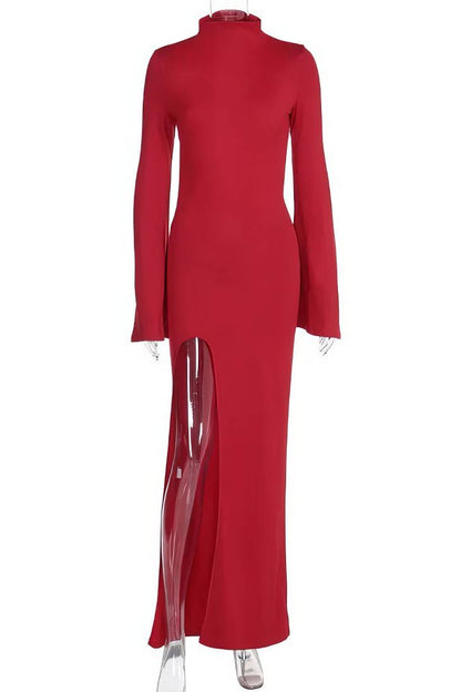 Women high neck solid maxi dress, front view