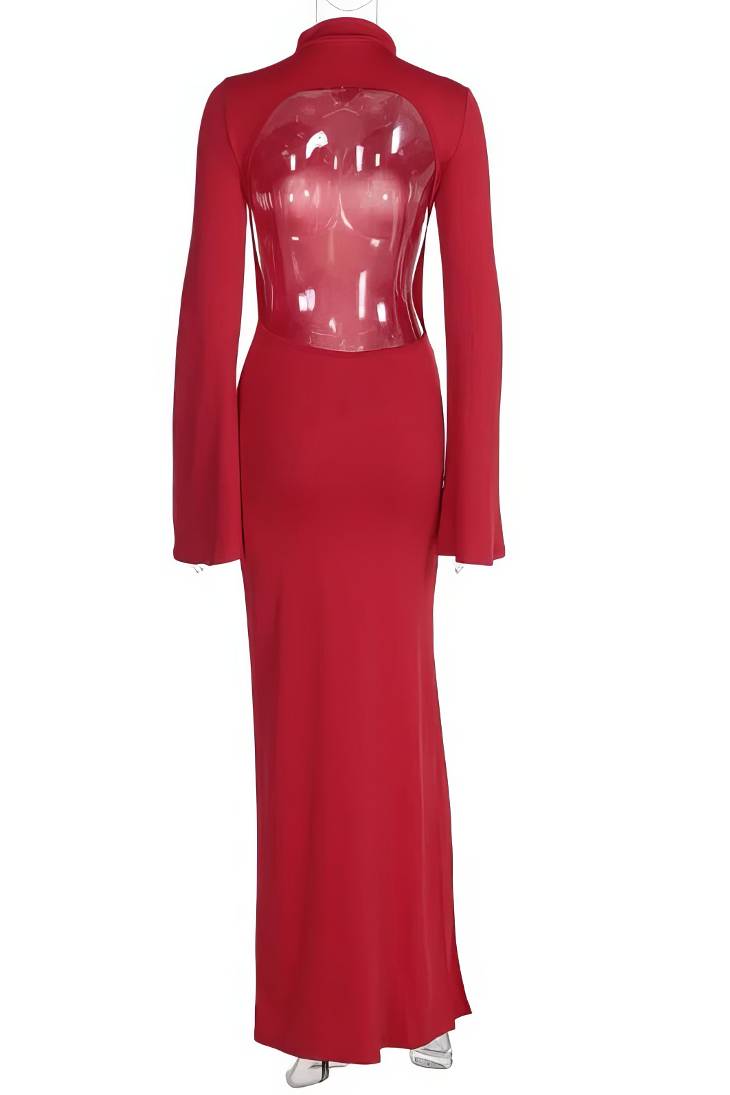 Women high neck solid maxi dress, side view