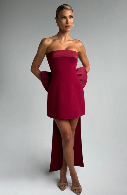 Women strapless mini dress, back view