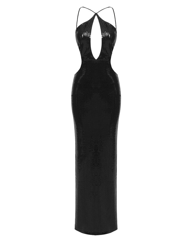 Evelynn Sequin Maxi Dress in Black