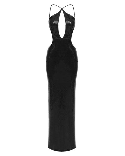 Evelynn Sequin Maxi Dress in Black