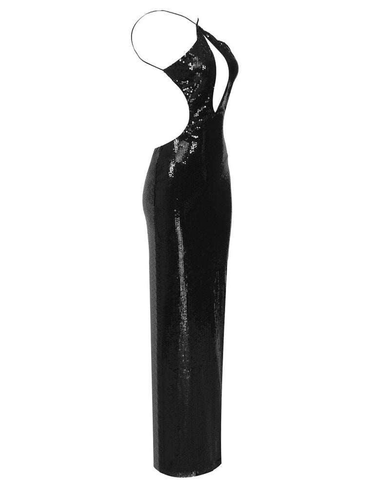 Evelynn Sequin Maxi Dress in Black