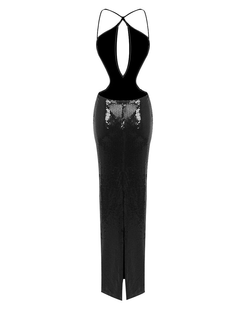 Evelynn Sequin Maxi Dress in Black