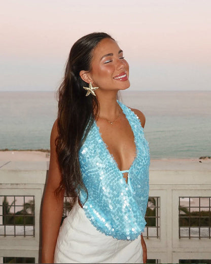 Faye Sleeveless Sequin Top in Green