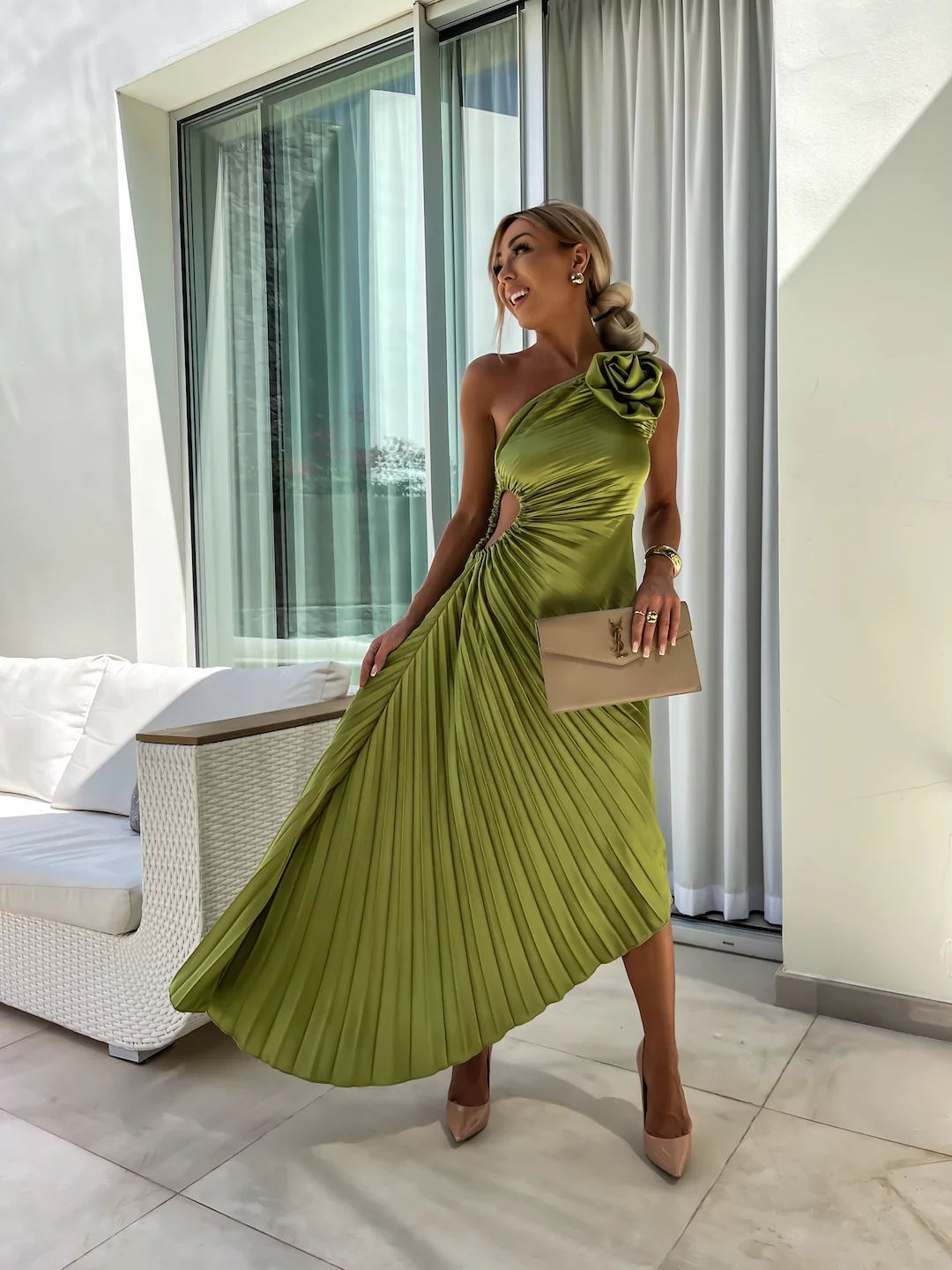 Felicity One-Shoulder Maxi Dress in Green