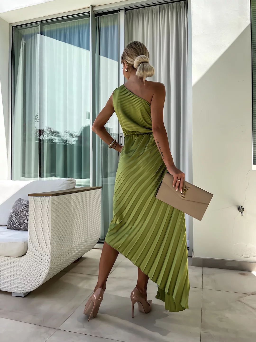 Felicity One-Shoulder Maxi Dress in Green